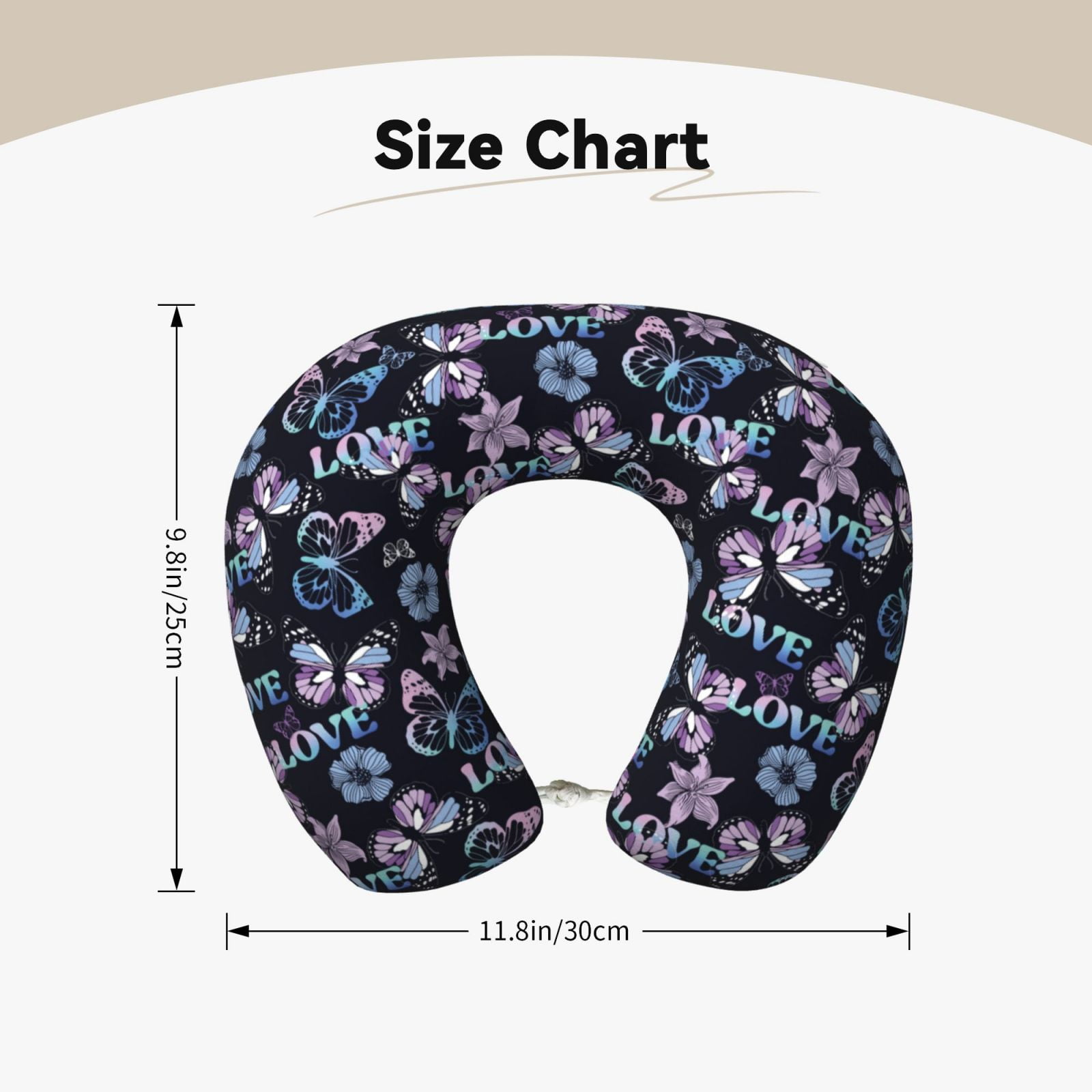 Xecao Love Butterflies Print Memory Foam Cervical Neck Pillow Versatile U-Shaped Pillows for Home,Office,Camping,Travelling,Soft Washable Cover