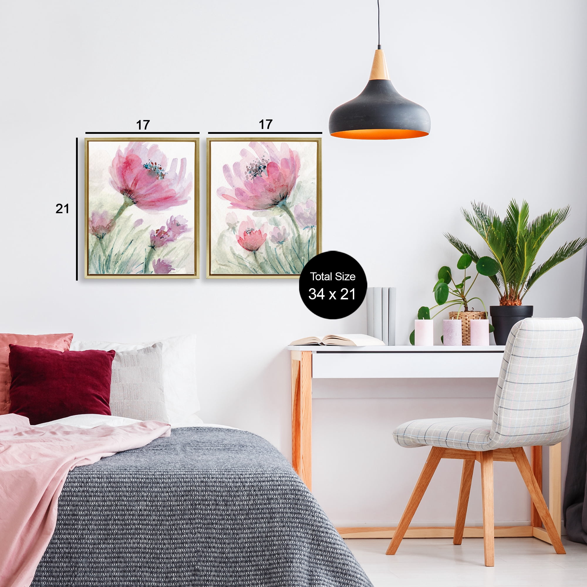 Stupell Industries Speckled Flower Stamens 2 Piece Gold Framed Floater Canvas Set, design by Patti Bishop