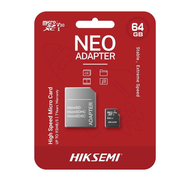 Tarjeta de Memoria MicroSDXC HIKSEMI con Adaptador SD 64GB Uso 24/7 multicolor