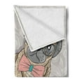 thumbnail image 2 of Pug Soft Flannel Fleece Throw Blanket, Hipster Pug with Nerdy Glasses and Bow Tie Cartoon Design Funny, Cozy Plush for Indoor and Outdoor Use, 50" x 70", Pale Yellow Pale Pink, by Ambesonne, 2 of 5