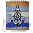 thumbnail image 2 of Nautical Shower Curtains for Bathroom, Vintage Black Anchor Rudder Stars Blue Wood Grain Washable Fabric Shower Curtain with Hooks Waterproof Bathroom Decor Sets, 66 x 72 Inches, 2 of 9
