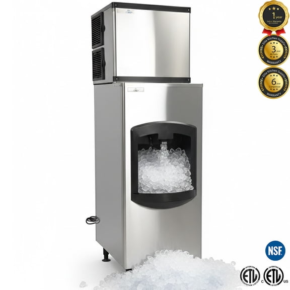 350 lb/Day Commercial Ice Maker & Dispenser – Air Cooled, 275 lb Storage, NSF & ETL Certified, Stainless Steel