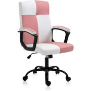 Seatingplus Ergonomic Adjustable Lumbar Support Computer Home Office Chair Desk Chair for Teens Kids,Leather,Pink&White