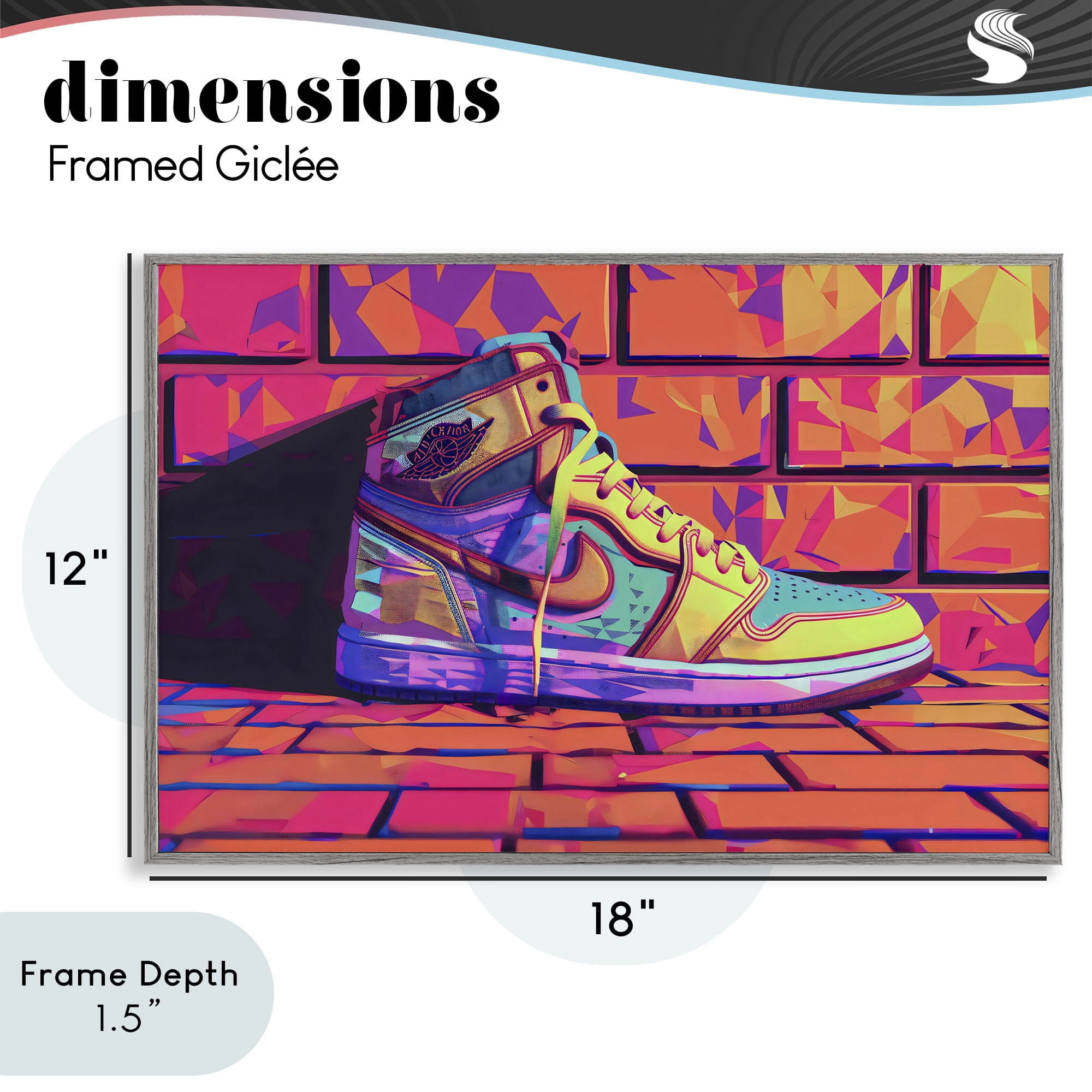 Stupell Industries Sneaker with Vibrant Geometric Hues Gray Framed Giclee Art, design by Creative Studio