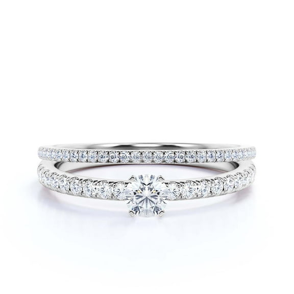 Dazzling Art deco 1.25 Carat Round Cut Diamond Moissanite Engagement Ring, Wedding Ring, One Matching Band in 10k Solid White Gold, Gift For Girlfriend, Small Promise Ring, Bridal Set