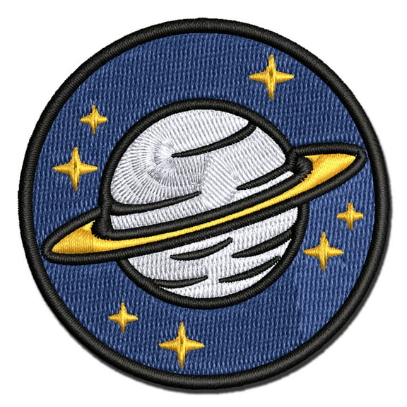 Saturn Planet with Rings and Stars Applique Multi-Color Embroidered Iron-On Patch - 2.5 Inch Small