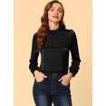 thumbnail image 3 of Blusa de manga de soplo fruncida plisada Allegra K Cuello alto suave sedoso Negro S, 3 of 6