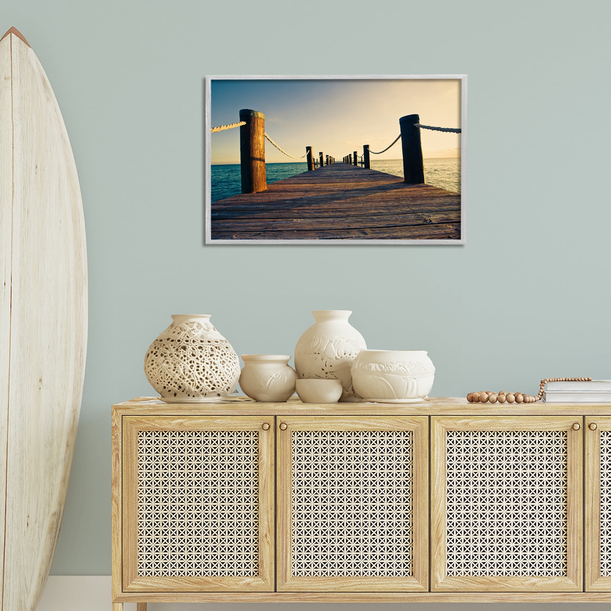 Stupell Industries Summer Coastal Dock Coastal Photography Gray Framed Art Print Wall Art, 30 x 20