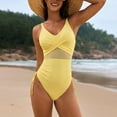 thumbnail image 2 of Linfrsh Women Tummy Control One Piece Swimsuits High Waisted Bathing Suits Halter Swimwear Yellow,2XL, 2 of 7