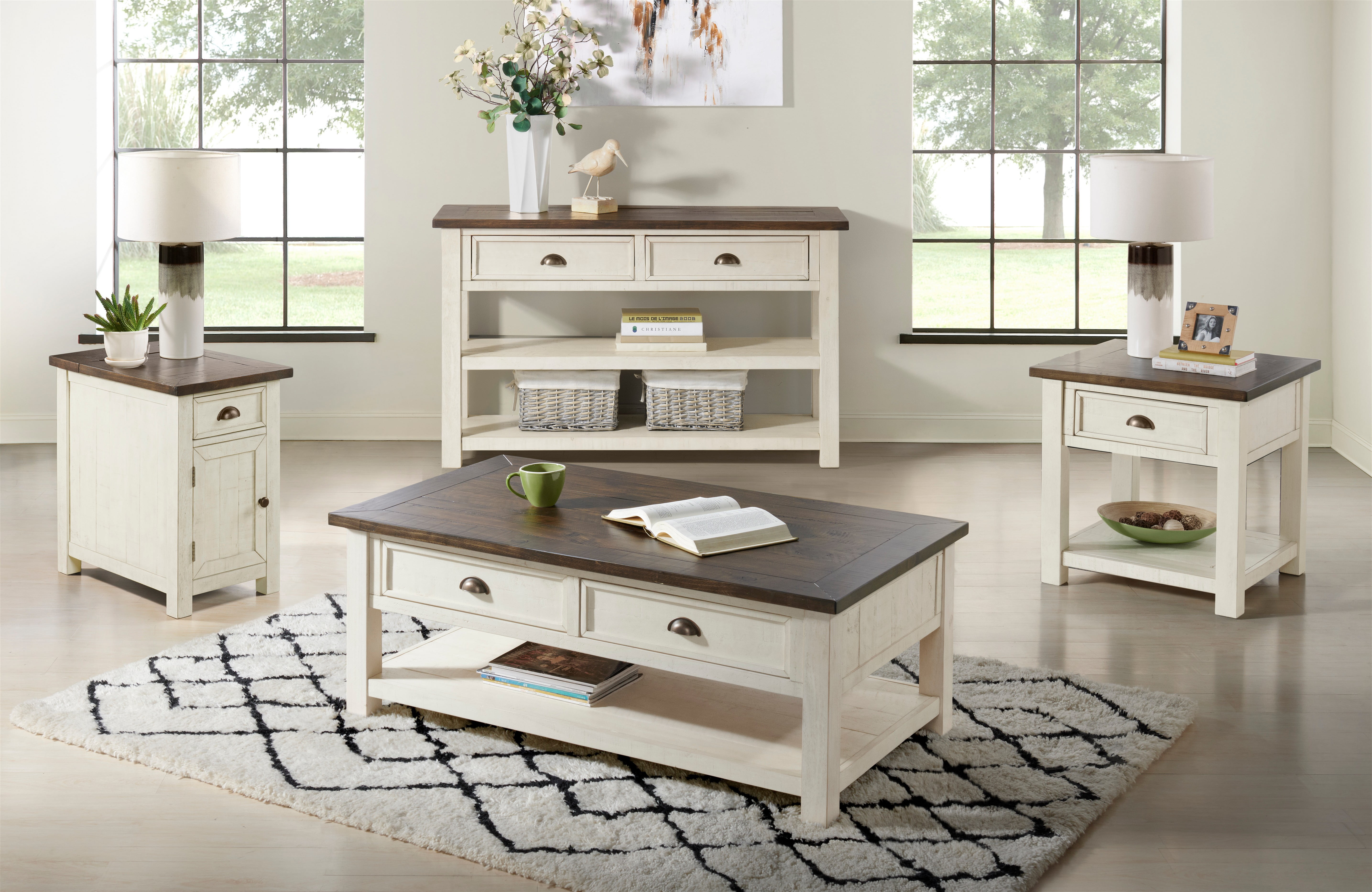 Martin Svensson Home Monterey 50" Coffee Table, Cream White and Brown