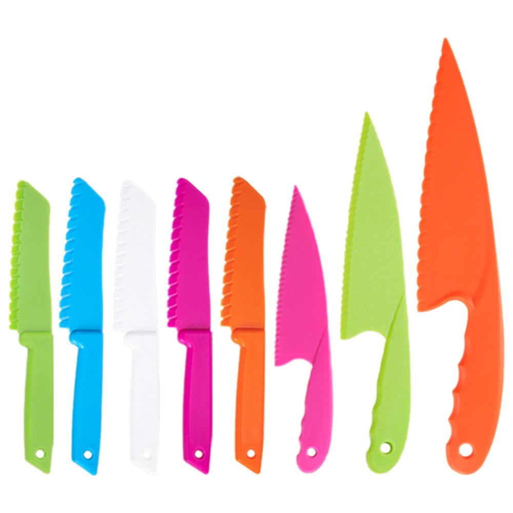 8Pcs Kid Safe Cooking Knife Set Plastic Children Knives Kit Safe Multifunctional Toddler Safe Knife Kit with Ergonomic Handle for Home