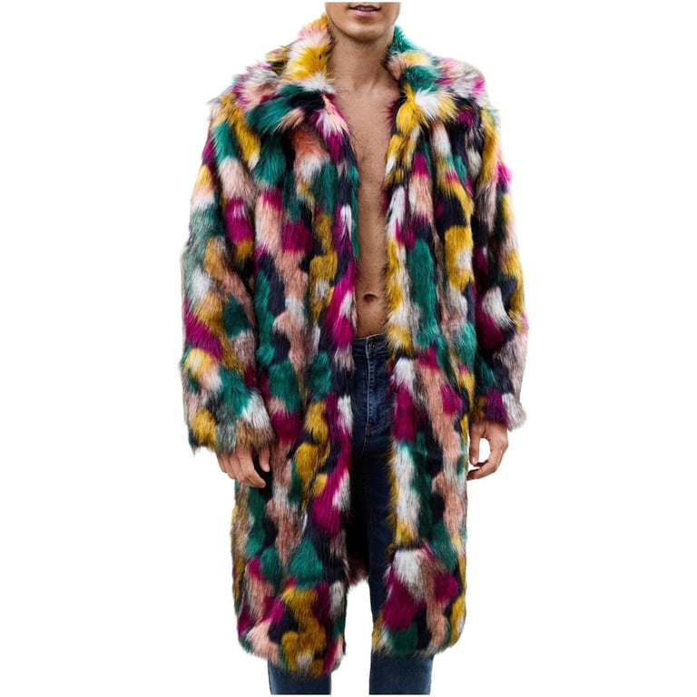 Xcmzpl Mens Faux Fur Coat Long Warm Thick Overcoat Open Front