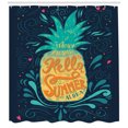 thumbnail image 3 of Tropical Shower Curtain, Hello Summer Quote Pineapple with Hearts Swirls and Teardrop Shapes Background, Fabric Bathroom Set with Hooks, 69W X 75L Inches Long, Multicolor, by Ambesonne, 3 of 3