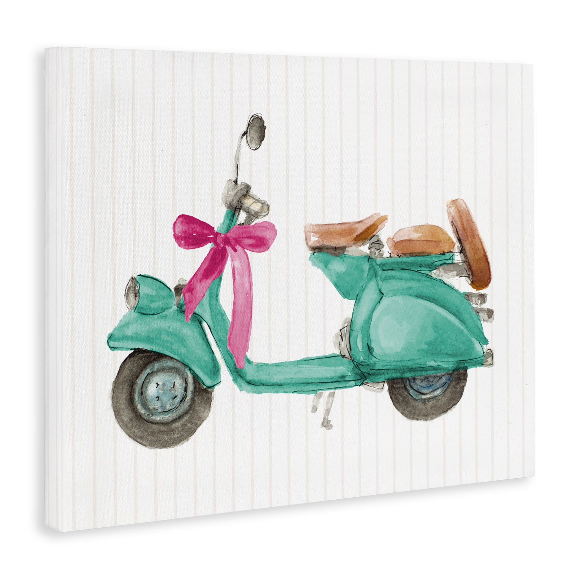 Stupell Industries Turquoise Scooter & Bow Transportation Painting Wrapped Canvas Art Print Wall Art, 30 x 24