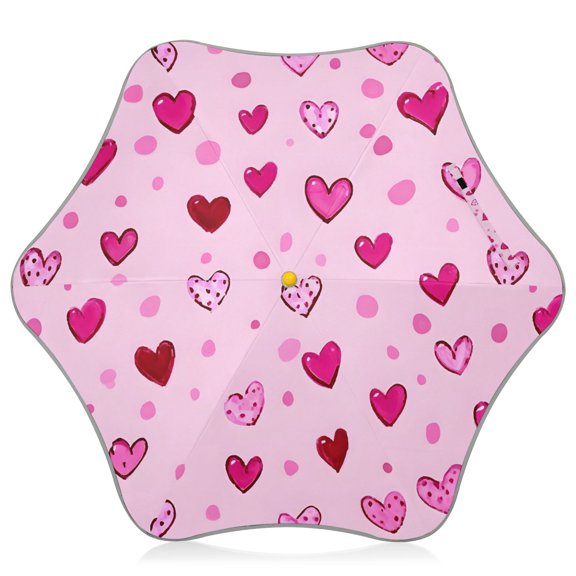 Pink Hearts Pattern Kids Umbrella Rain Umbrella Clear Grip Handle Folding Umbrellas UV50+ 35in