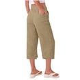 thumbnail image 7 of CBASIHI Womens Cotton Linen Capris with Pockets- Baggy Elastic Waist Drawstring Casual Summer Wide Leg Beach Pants Khaki Size XL, 7 of 7