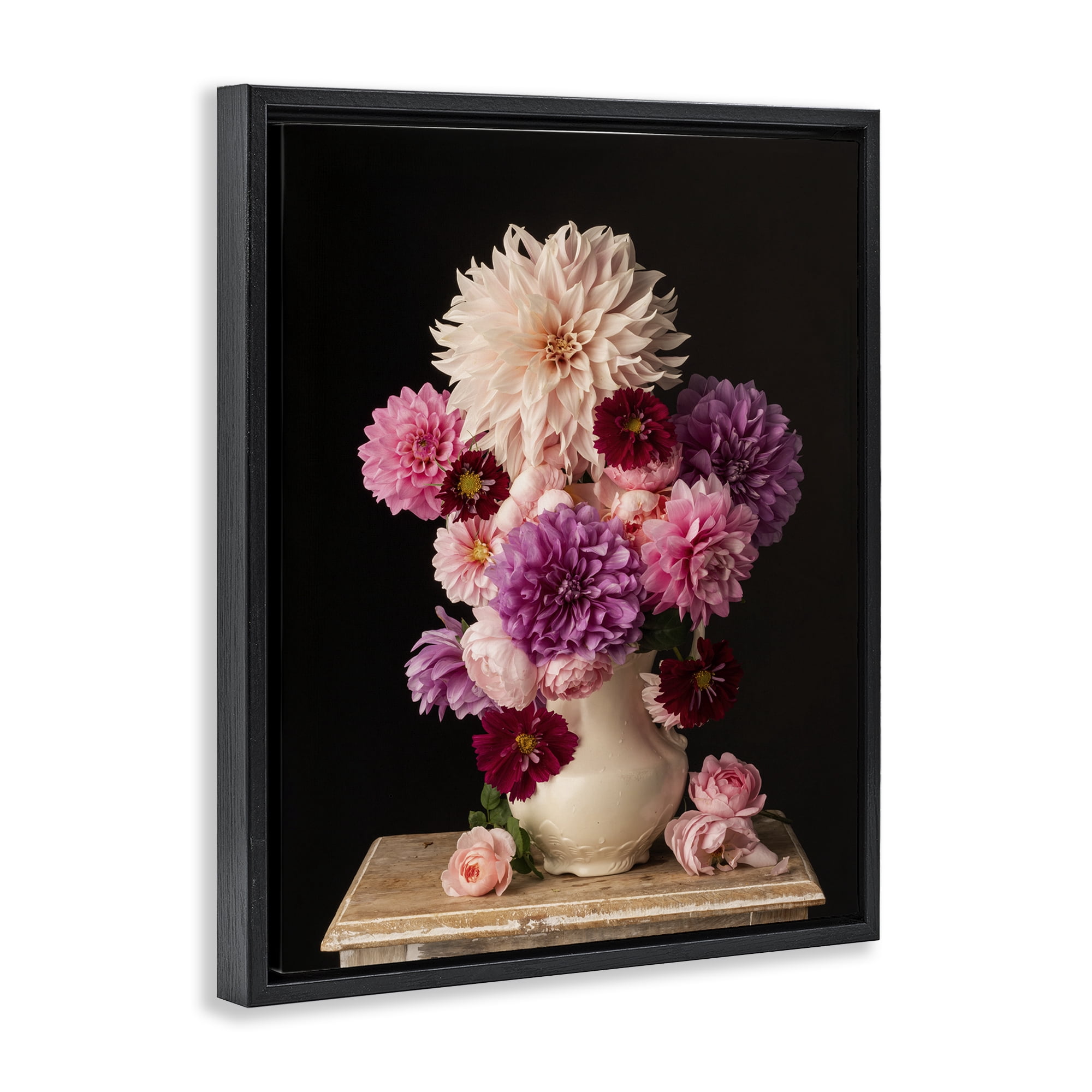 Stupell Industries Full Dahlias Bouquet Plants & Flowers Photography Black Floater Framed Canvas Art Print Wall Art, 17 x 21