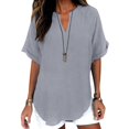 thumbnail image 2 of Womens Cotton Linen Tops Short Sleeve V Neck Blouse Fashion Casual Loose Fit Lightweight Breathable Summer Daily Wear by Yigetop Grey XL, 2 of 6