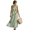 thumbnail image 2 of Xoenoiee Green Magnolia Flower Leaf Print Women's Casual Cotton Linen Maxi Dress, Summer Sleeveless Crewneck Long Sundress with Pockets, Lightweight Boho Beach Outfits Plus Size, M, 2 of 7