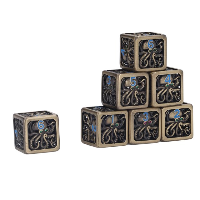 Juego de dados cuadrados de 7 piezas dados de metal con patrón de pulpo hueco bultos de dados de juegos exquisitos para juegos de rol de mazmorras y dragones caja de ANGGREK Otros