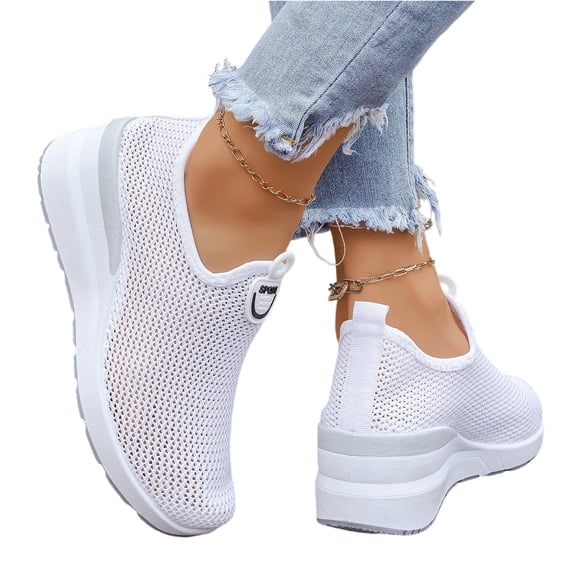 EKVAHL Women's Orthopedic Slip On Walking Sneakers, Hollow Mesh Wedge Athletic Shoes, Arch Support Non Slip Sole Daily Casual Walking Shoes White