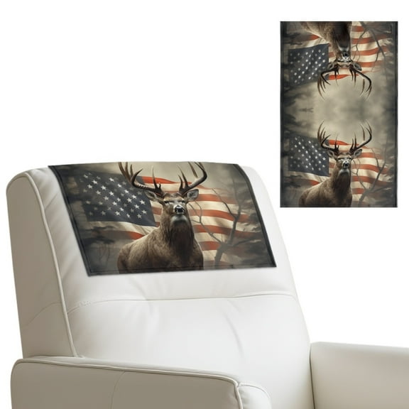 TSOVTHRID Sofa Headrest Protector Deer Elk American Flag Print Washable PU Leather Headrest Cover for Recline Chair 17x27in Non Slip Couch Head Rest Covers for Furniture,Living Room, 1 Piece