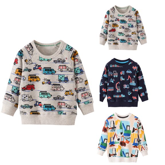 SROBPTY Toddler Boys Shirts Print Crew Neck Long Sleeve Fashion Loose Tops for 3-7Y