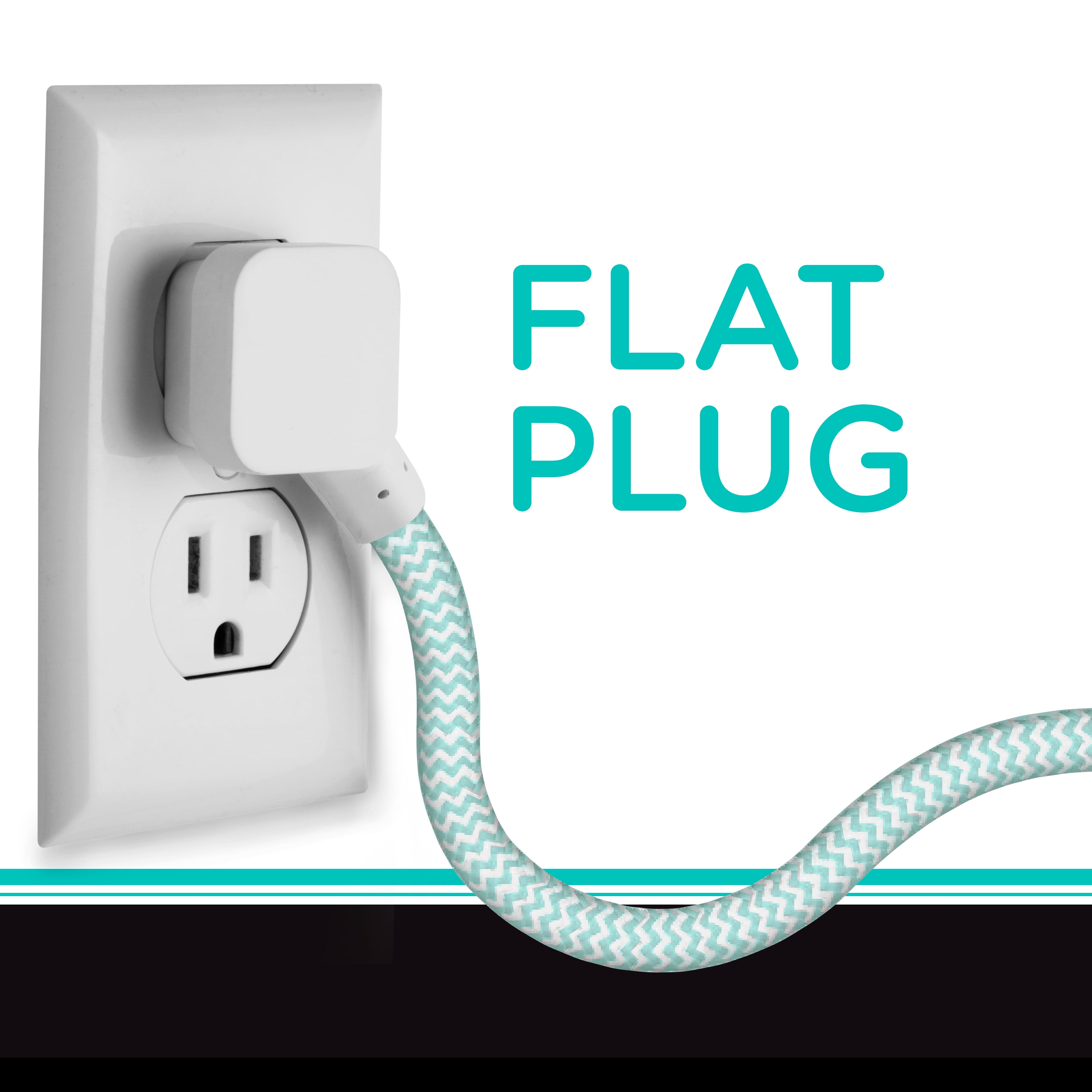 Cordinate 3-Outlet Surge Protector, Mint/White, 10ft. Braided – 37915