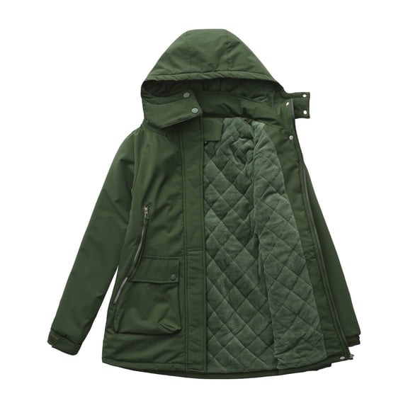 Women's Casual Stylish Hiking Jacket - Detachable Hood Windproof Waterproof Warm Cotton Coat, Olive Green, L