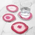 thumbnail image 2 of Modern Home Set of 4 Natural Agate Stone Coasters - Pink w/Silver Edge, 2 of 6