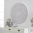 thumbnail image 3 of DecMode White Wood Handmade Intricately Carved Round Mandala Floral Wall Decor, 3 of 15