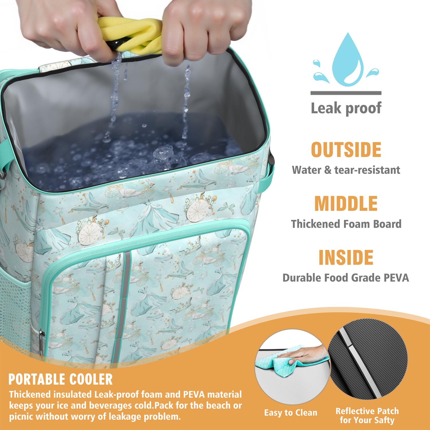 Travel Cooler Bag - Princess Pattern Camping Beer Cooler Backpack with Bottle Opener- Waterproof Insulated Picnic Backpacks - Cooler Bag for Beach