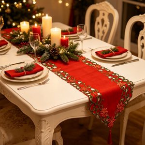 Talqzovs Christmas Table Runner 70.08x14.96in Red Table Runner Christmas Party Decorations