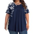 thumbnail image 6 of Womens Pleated Graphic Tees Plus Size Clothes Crew Neck Floral Tshirts Casual Trendy Summer Tops Navy, 3XL, 6 of 6