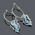 thumbnail image 5 of Ayyufe Women 1Pair Blue Crystal Rhinestone Enamel Butterfly Dangle Hoop Earrings Earbob, 5 of 6