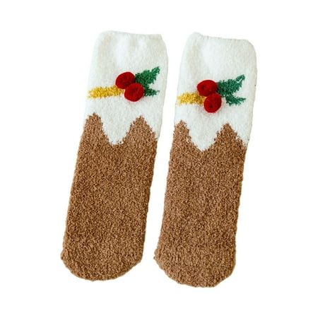 

YUUZONE Women Christmas Fuzzy Slipper Crew Socks Cartoon Santa Reindeer Striped Polka Dot Winter Warm Cozy Coral Fleece Home Sleep Hosiery