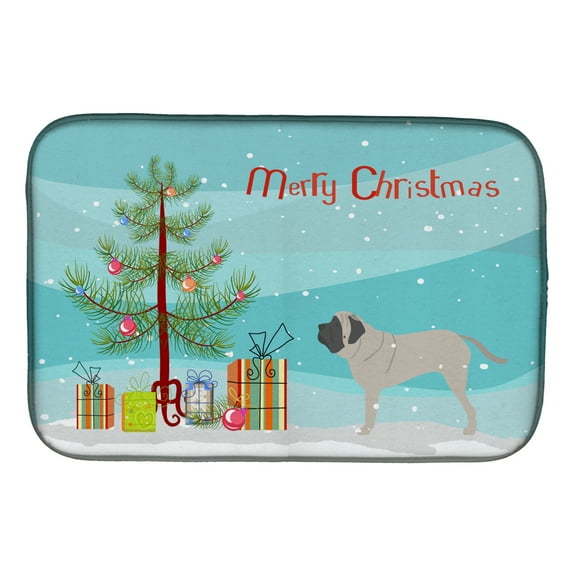 English Mastiff Merry Christmas Tree Dish Drying Mat