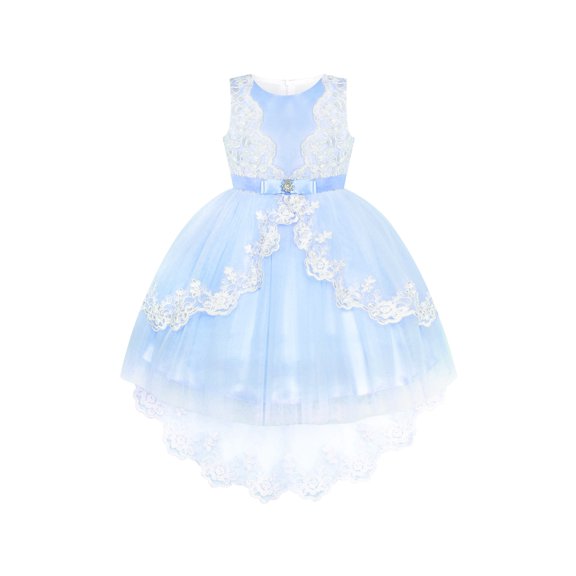 Flower Girl Dress Lace Hi-low Skirt Blue Wedding Pageant 6 Years