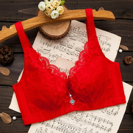Wireless Bras for Women  Xunlbb Woman s Solid Color Thin Style Ventilate Back Buckle Bra Without Steel Rim(Red 42/95C)