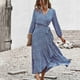 thumbnail image 4 of Vestido Largo Con Lazo En La Cintura, Elegante Puño Elástico, Linterna Transpirable, Manga Larga, Estampado De Flores, Vestido Largo Fluido, Cómodo Para El Trabajo ANGGREK Otros, 4 of 7