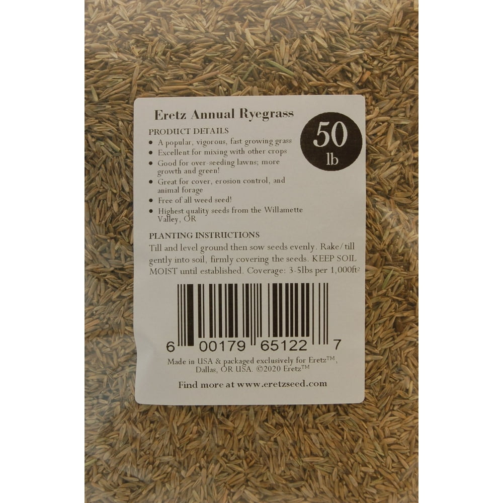 Annual RyeGrass Seed by Eretz (50lb) - CHOOSE SIZE! Willamette Valley
