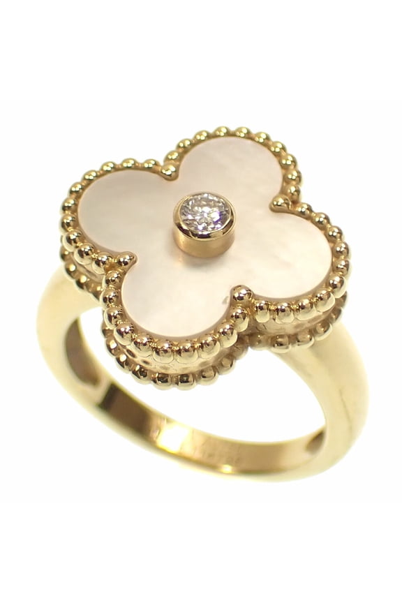 Pre-Owned Van Cleef & Arpels Alhambra Ring for Women, Diamond, Mother-of-Pearl, 18K Yellow...