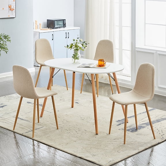 Chak’s Choice 4-Piece Dining Chair Set: Ergonomic curved backrest design with wooden legs. Kitchen stools suitable for dining rooms and cafes (beige)