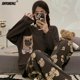 thumbnail image 2 of Conjunto de pijama de algodón con dibujos animados para mujer, ropa de dormir Coreana de manga larga con cuello redondo, bonita para ocio, 2 of 4
