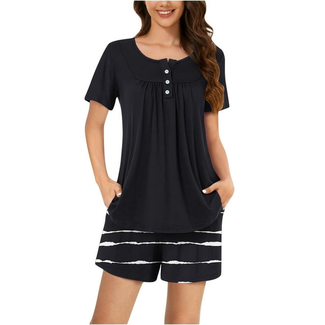 Birdeem Ensembles de Pyjama pour Femmes 2 Pcs Femmes Décontracté Col Rond Imprimé Manches Courtes Blouse Mode Pantalon Ensemble de Pyjama