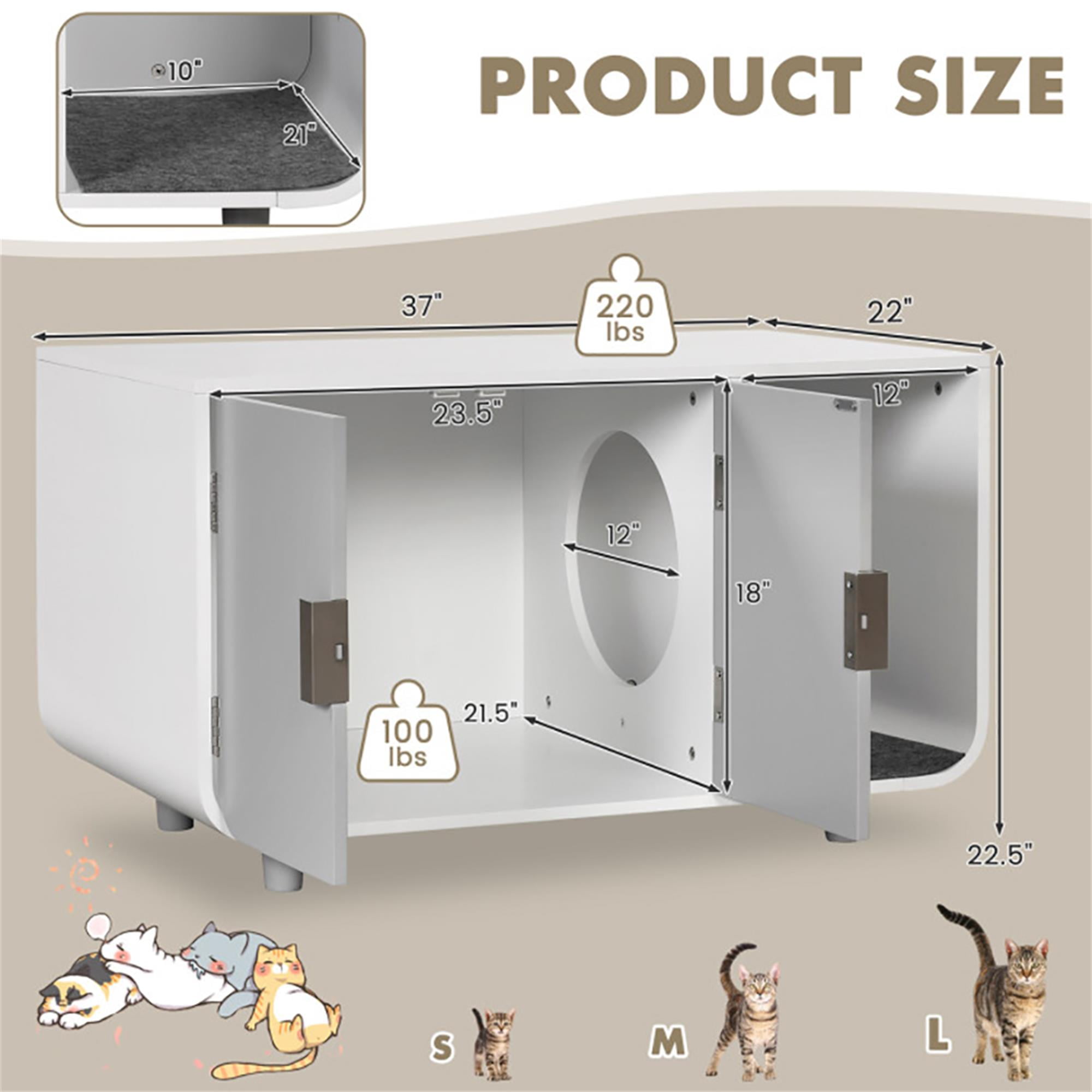 Kadyn 37" Cat Litter Box Enclosure, Modern Cat Litter Box Furniture Hidden, Indoor Cat House with Removable Mat, Gray
