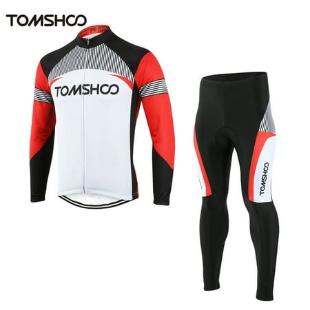 TOMSHOO Spring Autumn Men Cycling Clothing Set Sportswear Road Mountain Bicycle Bike Outdoor Full Zip Long Sleeve Cycling Jersey + 3D Padded Pants Trousers Breathable