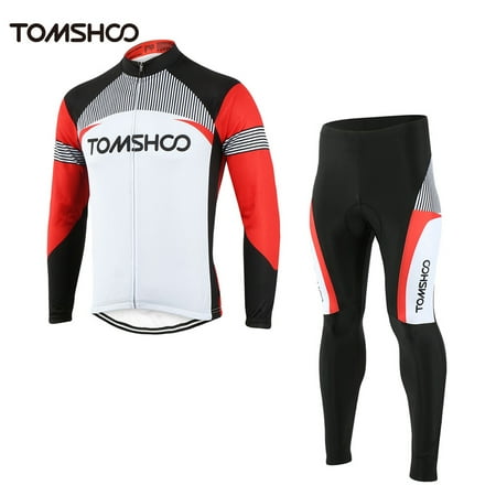 TOMSHOO Spring Autumn Men Cycling Clothing Set Sportswear Road Mountain Bicycle Bike Outdoor Full Zip Long Sleeve Cycling Jersey + 3D Padded Pants Trousers Breathable (Best Mountain Bike Jerseys)