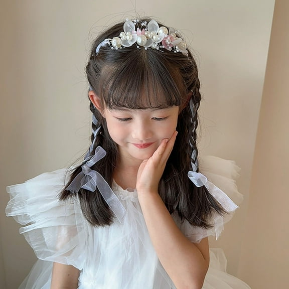 opolski Women Flower Hairband Adjustable Faux Pearl Anti-slip Princess Style Fairy Girls Flower Children Wreath Photo Prop Bridal Wedding Headband Flower Crown Hair Accessories Red