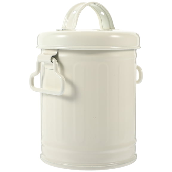 IBASETOY White Metal Storage Bucket with Lid for Desk Pen Holder and Tabletop Trash Can